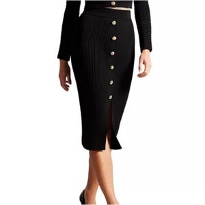 NWT Ted Baker Betylou Rib Detail Biker Knit Skirt, Black